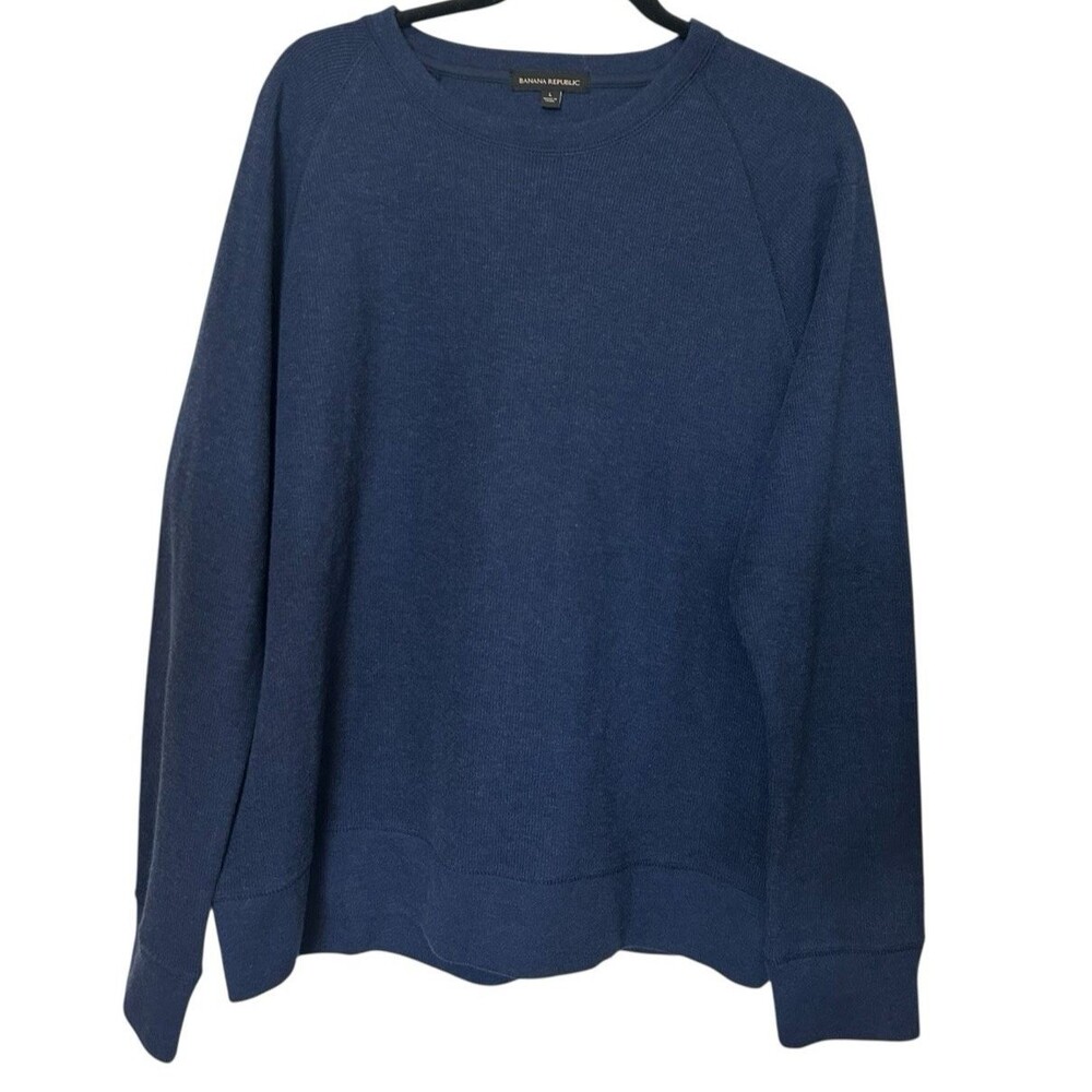 Banana Republic Mens L  Knit  Crew Neck Pullover Sweater Navy Blue Cotton Blend
